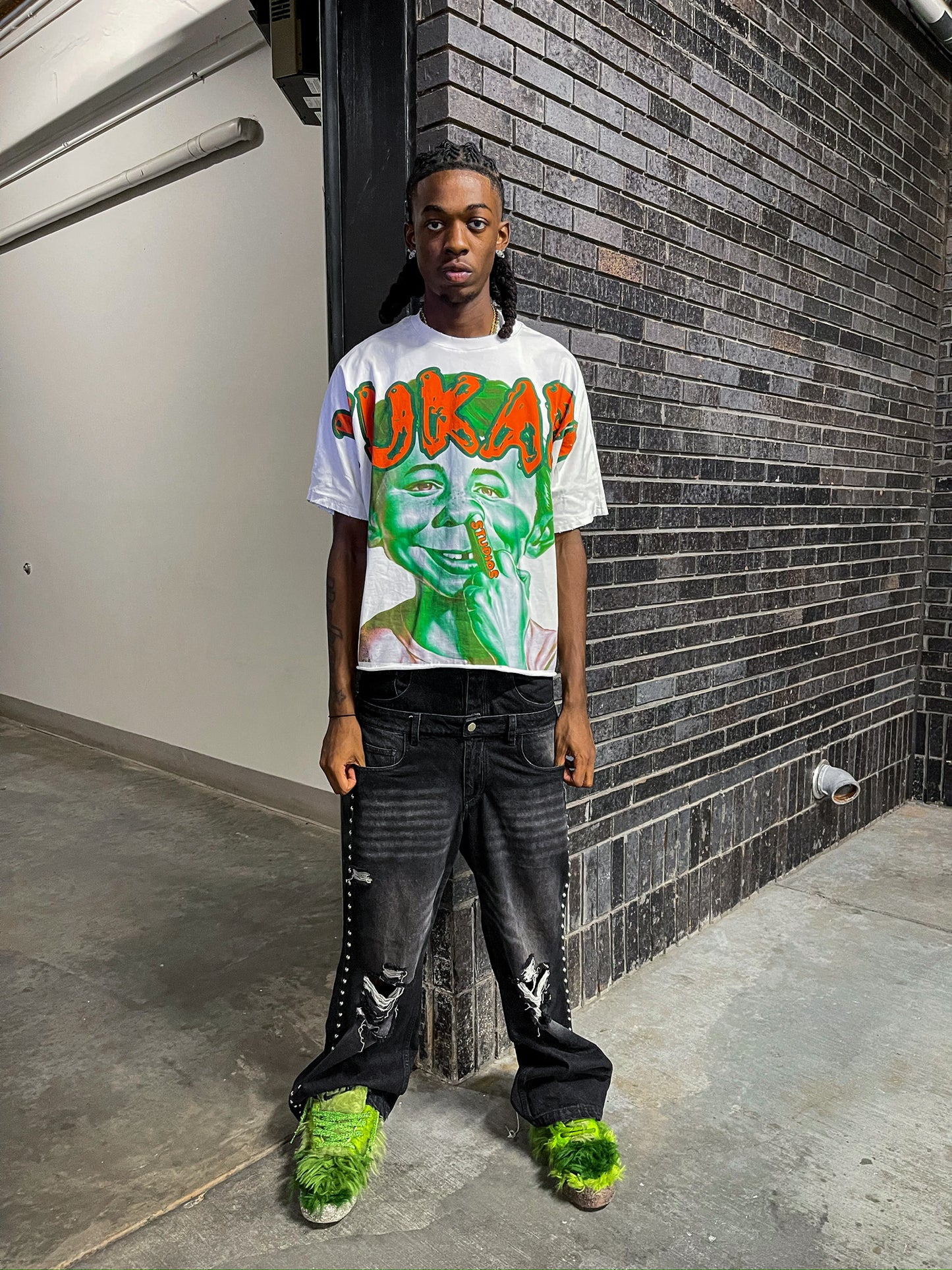 YUKARI BOY TEE-GREEN & ORANGE